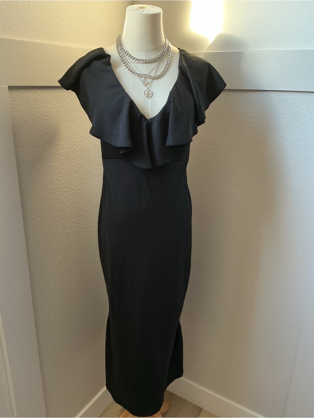 ASOS Black Ruffle Open-Back Midi Dress - Picture 2 of 10
